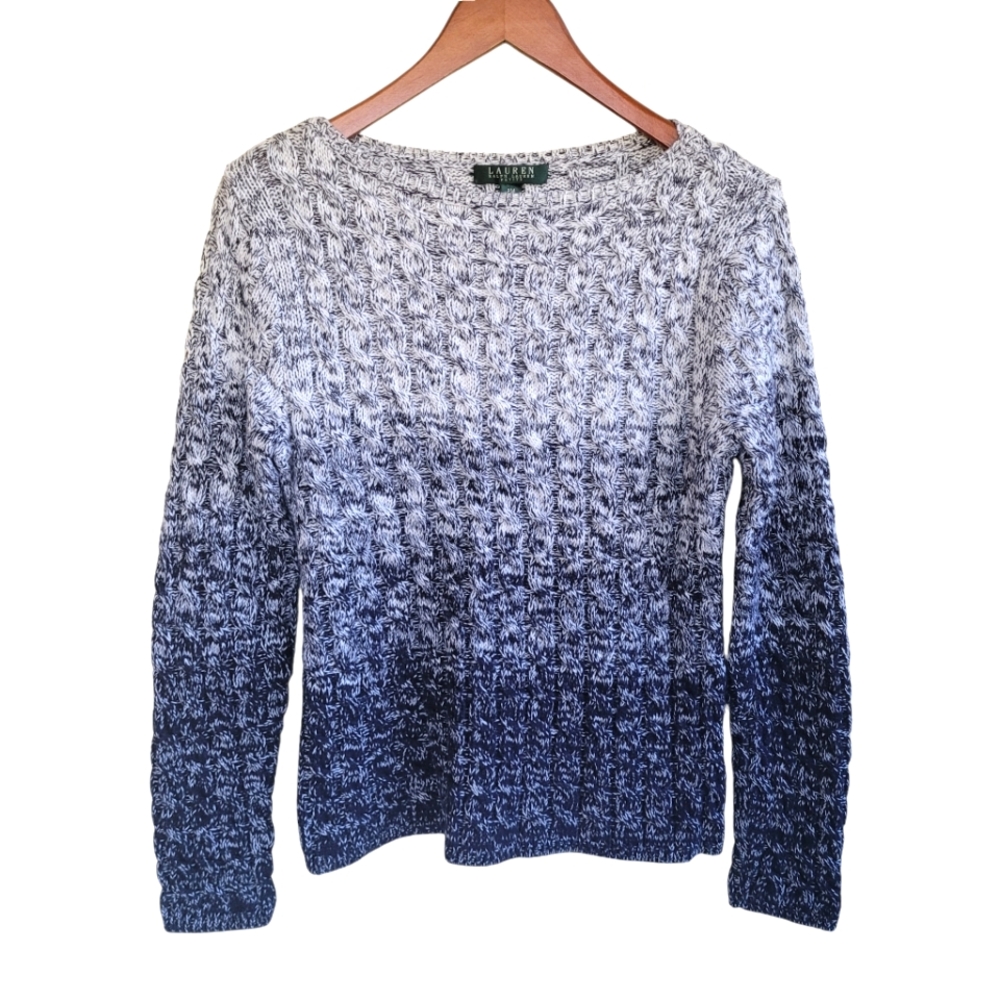 Lauren Ralph Lauren Cable Knit Heathered Sweater Blue Womens Petite Medium